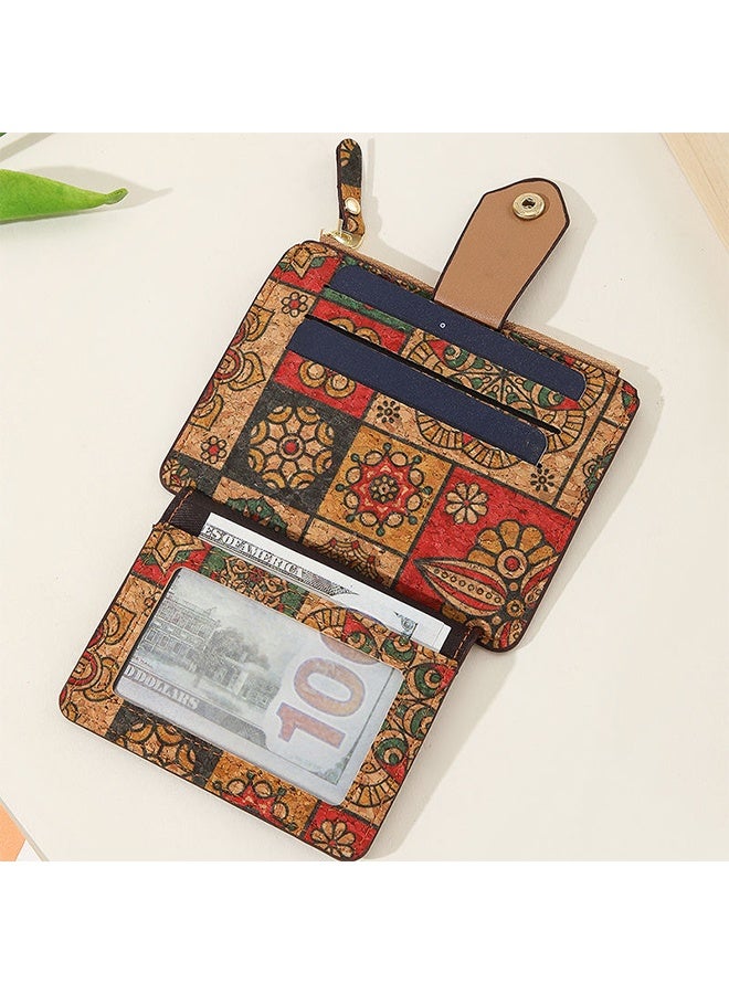 Lemon Small Slim Thin Credit Card Bag for Women, Vintage Print Blocking Bifold Cork Wallet with Zipper Coin Pocket,ID Window (Hexagon) - Image 4