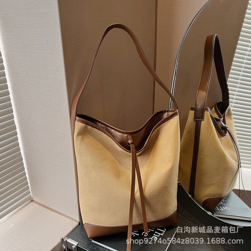 Korean Style Retro Tote Bag Large Capacity Shopping Bag Casual Lazy Style Colored Shoulder Commuter Bag - Image 3