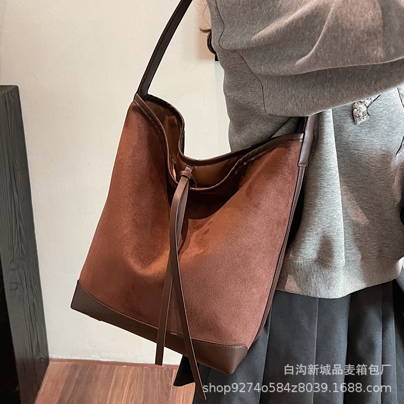 Korean Style Retro Tote Bag Large Capacity Shopping Bag Casual Lazy Style Colored Shoulder Commuter Bag - Image 5