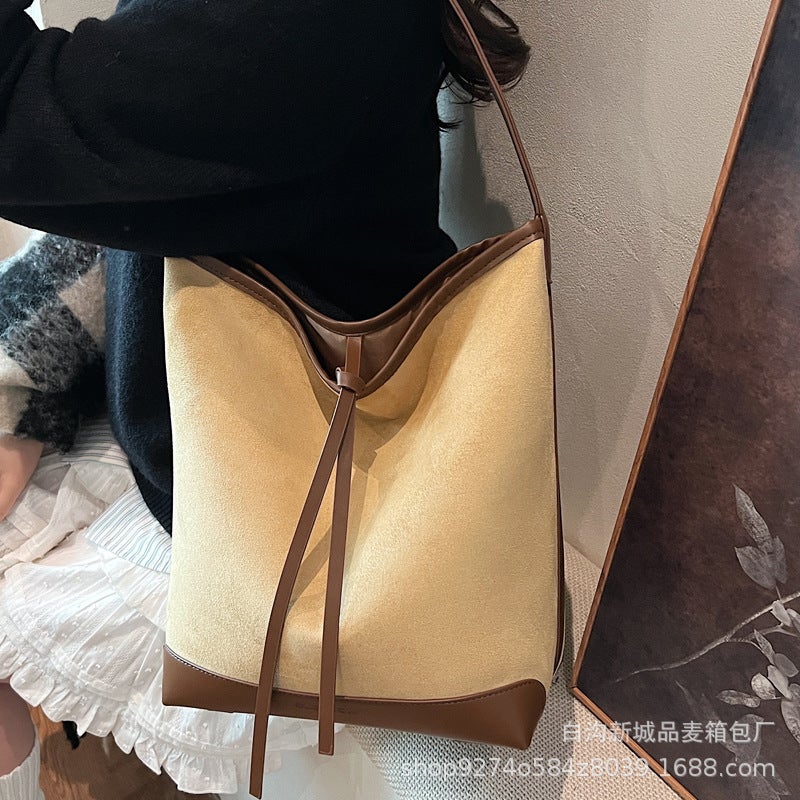 Korean Style Retro Tote Bag Large Capacity Shopping Bag Casual Lazy Style Colored Shoulder Commuter Bag - Image 2