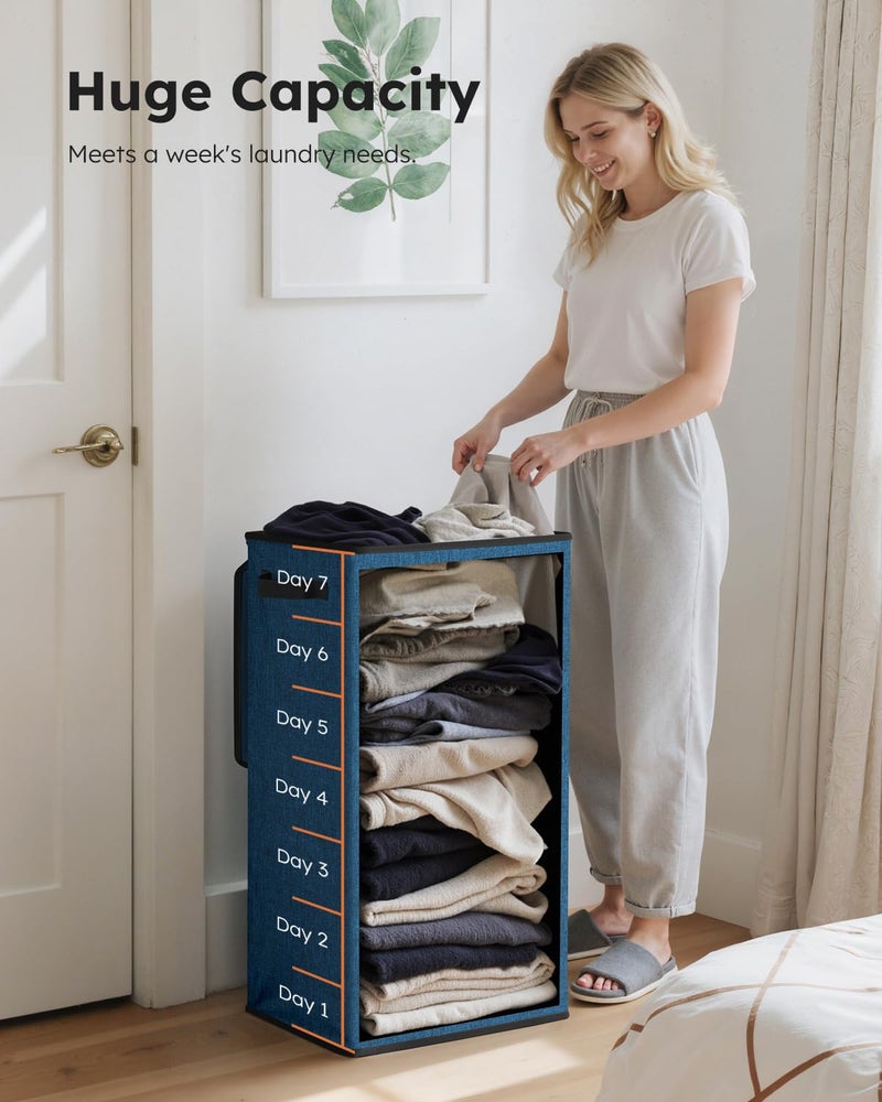 SOLEDI Laundry Hamper with Lid 100L Large & Tall Collapsible Laundry Baskets, Clothes Hamper with Bag Removable Easy to Carry, Dirty Hampers for Bedroom, Bathroom, Dorm, College, Blue - Image 3
