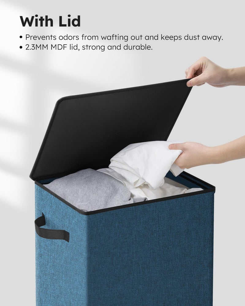SOLEDI Laundry Hamper with Lid 100L Large & Tall Collapsible Laundry Baskets, Clothes Hamper with Bag Removable Easy to Carry, Dirty Hampers for Bedroom, Bathroom, Dorm, College, Blue - Image 5