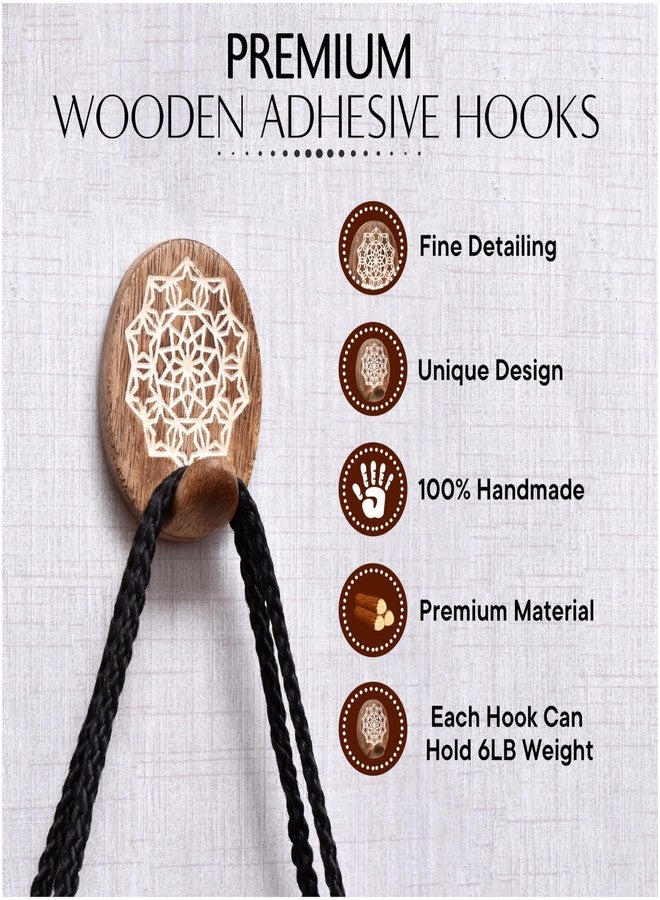 Indian-Shelf IndianShelf 3 Piece Wood Adhesive Decorative Wall Hooks for Hanging Coats, Keys, Towels, Hat, Leash- White Brown Boho Sticky Wood Towel Hooks for Bathrooms (6 Strips Included) - Image 4