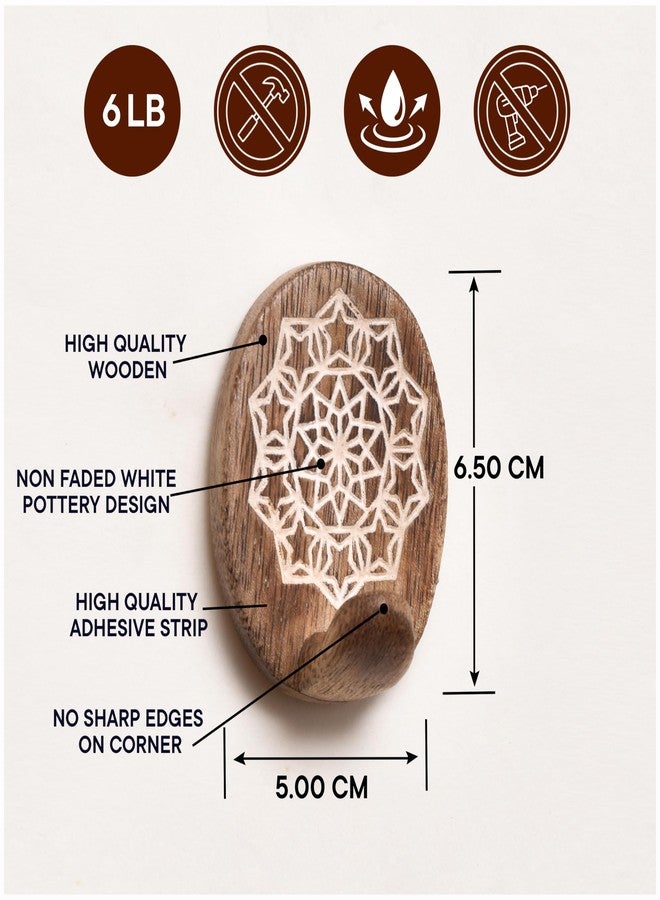 Indian-Shelf IndianShelf 3 Piece Wood Adhesive Decorative Wall Hooks for Hanging Coats, Keys, Towels, Hat, Leash- White Brown Boho Sticky Wood Towel Hooks for Bathrooms (6 Strips Included) - Image 5