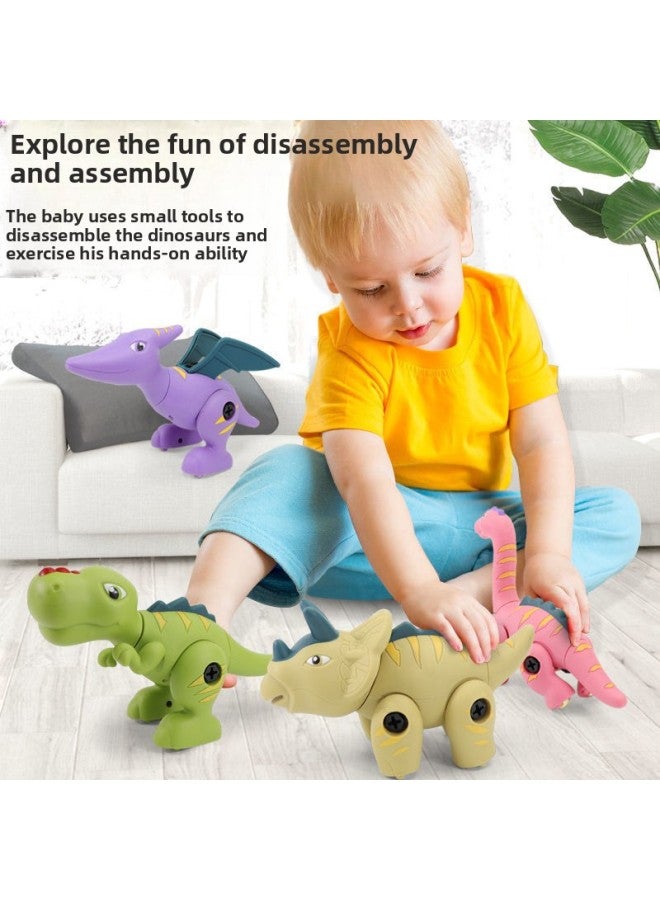 Removable Dinosaur Toy Assembly Combination Screw Children's Baby 2-3 Years Old 6 Smart Kids Girls Gift-Color:Large Disassembly Dinosaur Four Models (send Screwdriver) - Image 3