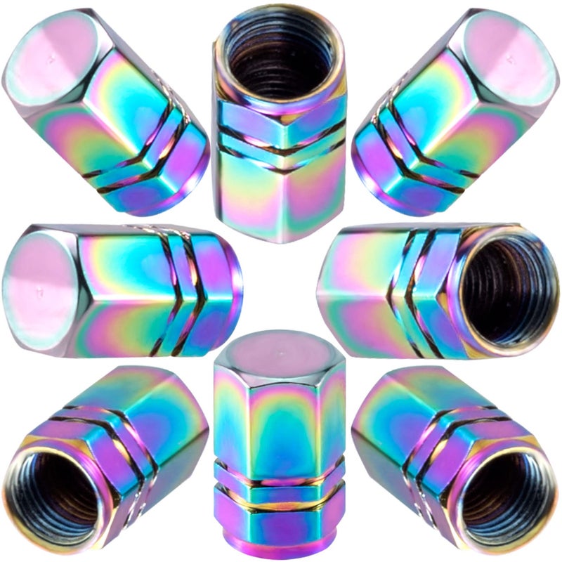 OIIKI 8PCS Colorful Car Tire Valve Stem Caps Aluminum Alloy Universal Tire Valve Caps Easy to Install Corrosion Resistant Tire Caps Covers for Cars Trucks Motorcycles Bicycles Hexagon Shape