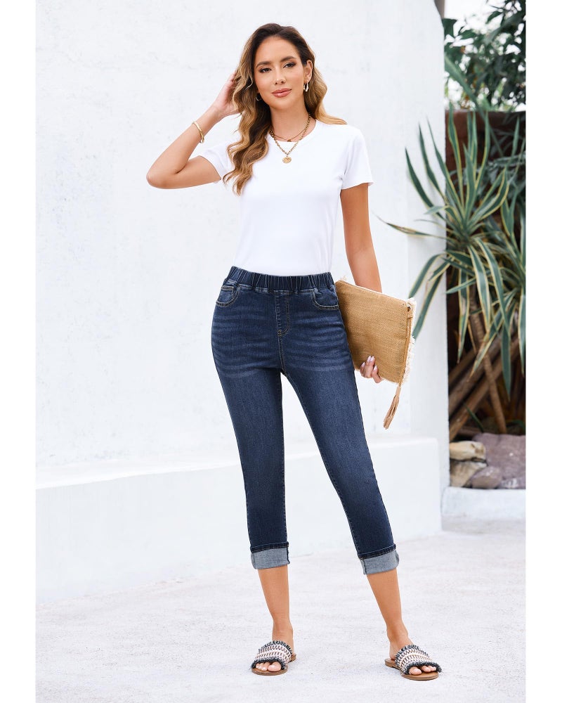 GRAPENT Trouser Jeans Western Womens Clothing High Waisted Capris for Women Crop Pants Women's Wear to Work Pants & Capris Work Jeans for Women Color Nightfall Blue Size XL X-Large - Image 5