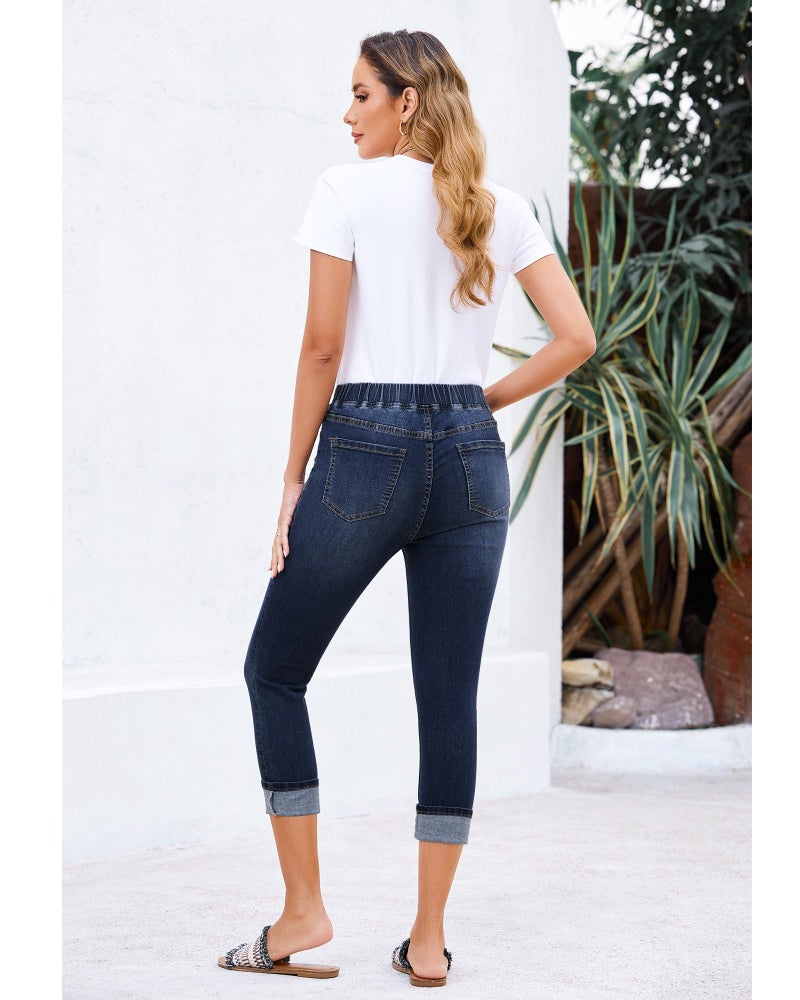 GRAPENT Trouser Jeans Western Womens Clothing High Waisted Capris for Women Crop Pants Women's Wear to Work Pants & Capris Work Jeans for Women Color Nightfall Blue Size XL X-Large - Image 3
