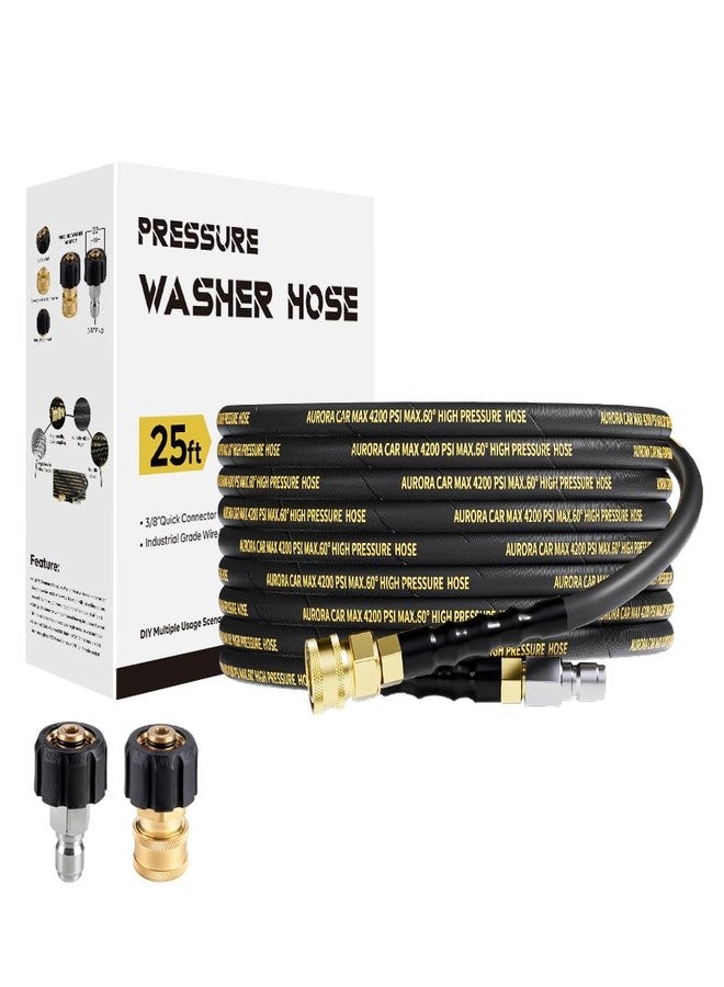 AURORA CAR Pressure Washer Hose 25FT with 3/8 Inch Quick Connect, Kink Resistant High Tensile Wire Braided, with 2 pcs M22 14mm Adapter Set, 4200 PSI Power Washer Hose - Image 1