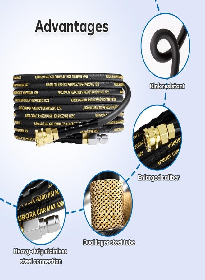 AURORA CAR Pressure Washer Hose 25FT with 3/8 Inch Quick Connect, Kink Resistant High Tensile Wire Braided, with 2 pcs M22 14mm Adapter Set, 4200 PSI Power Washer Hose - Image 2