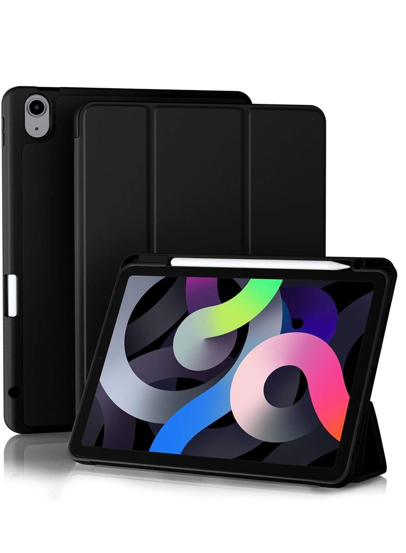 Mufaens New iPad Air 5th Generation Case 2022 iPad Air 4th Generation Case 2020 10.9 Inch with Pencil Holder Support Touch ID Trifold Stand Smart Case Black - Image 1