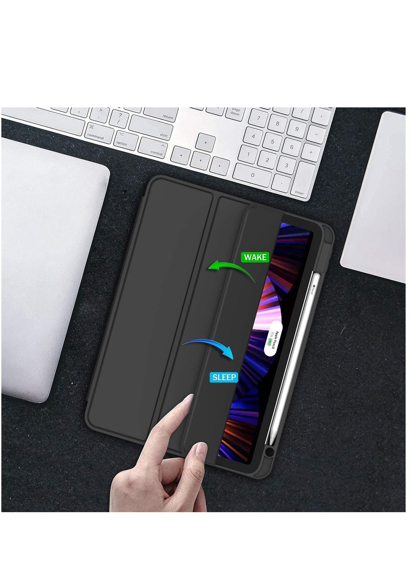 Mufaens New iPad Air 5th Generation Case 2022 iPad Air 4th Generation Case 2020 10.9 Inch with Pencil Holder Support Touch ID Trifold Stand Smart Case Black - Image 4