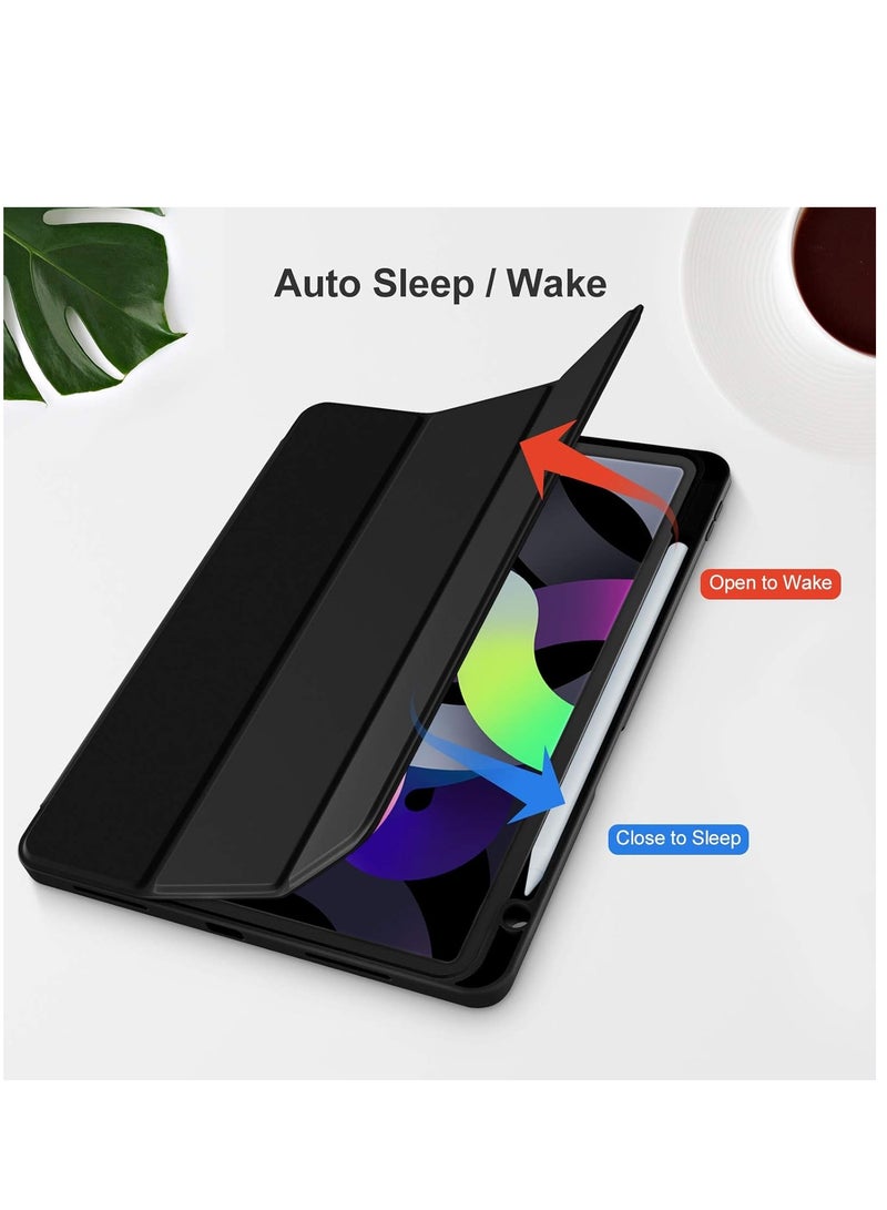Mufaens New iPad Air 5th Generation Case 2022 iPad Air 4th Generation Case 2020 10.9 Inch with Pencil Holder Support Touch ID Trifold Stand Smart Case Black - Image 2