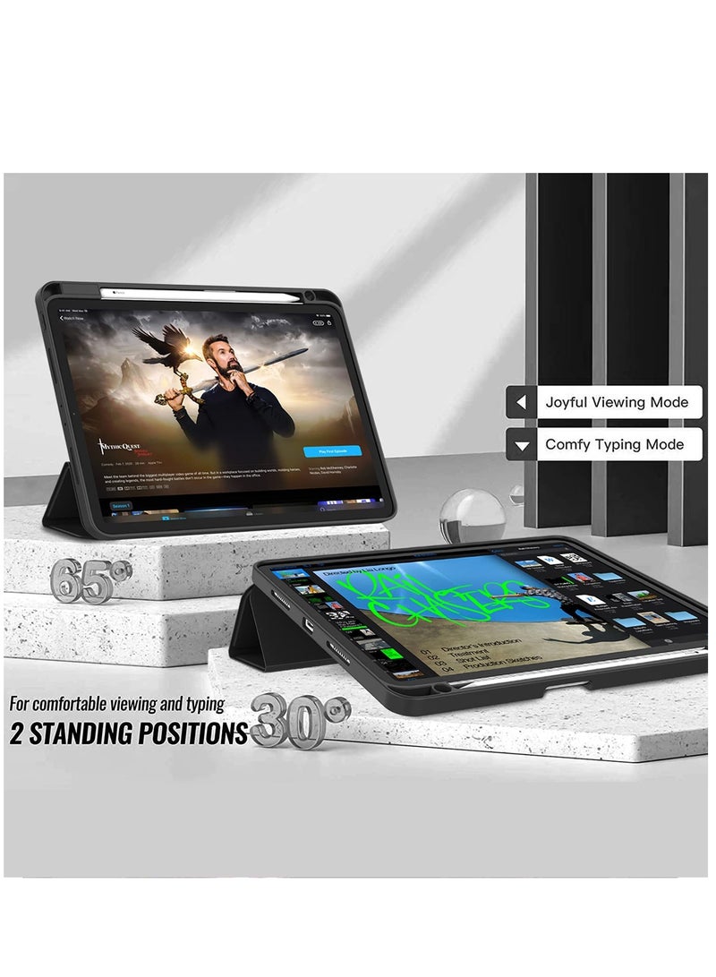 Mufaens New iPad Air 5th Generation Case 2022 iPad Air 4th Generation Case 2020 10.9 Inch with Pencil Holder Support Touch ID Trifold Stand Smart Case Black - Image 5