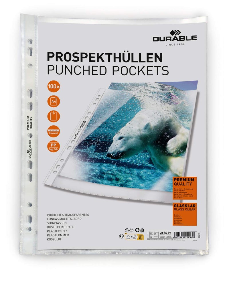 Durable Premium A4 Crystal Clear Pocket File – 100 Punched PP Sleeves 80µ | Reinforced Universal Holes, Top-Open Document Protector For Filing & Binders - Image 1