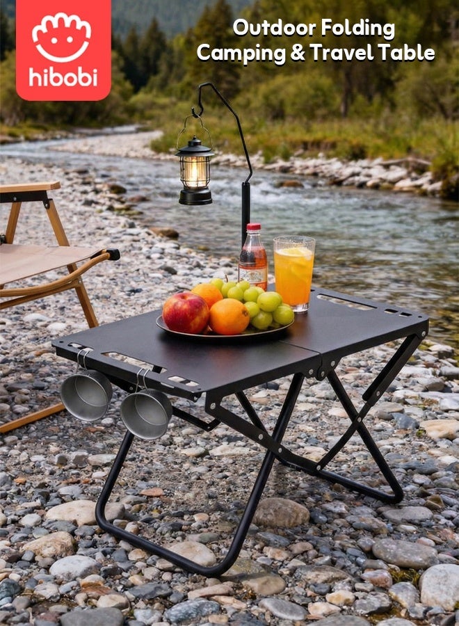 hibobi Portable Folding Camping Table with Lamp Stand and Storage Bag, Lightweight Outdoor Travel Table for Camping, Picnic, BBQ and Fishing - Image 1