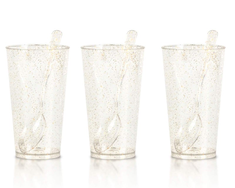 zappy 100 3 Oz Disposable Plastic Straight Wall Shooter Glasses Clear Gold Glitter Dessert Cups and Tasting Spoons  Dessert Shooters Glasses Appetizer Bowls Trifle Bowl Tumbler Shooters