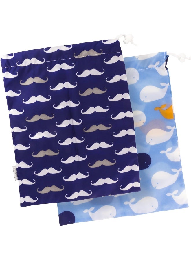 Kushies Baby On The Go Wet Bag, Blue Whale/Navy Moustache, Large - Image 1