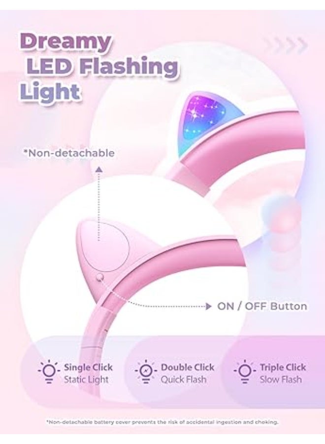 iClever Kids Headphones with Cat Ear Led Light Up, Safe Volume Limite Kids Wired Headphones with FunShare Foldable Over-Ear Headphones - Image 3