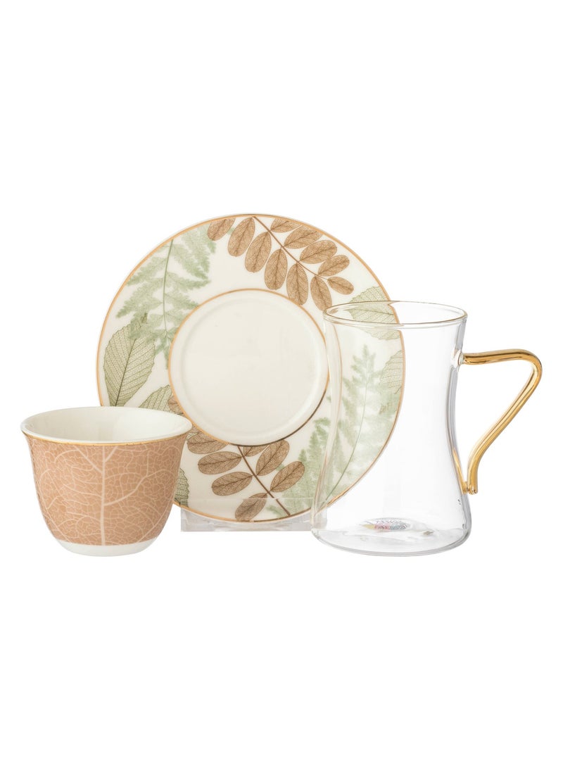 Dania Saudi tea and coffee set made of porcelain and glass, consisting of 18 pieces, including 6 cups, 6 tea saucers, and 6 Saudi coffee cups. - Image 2