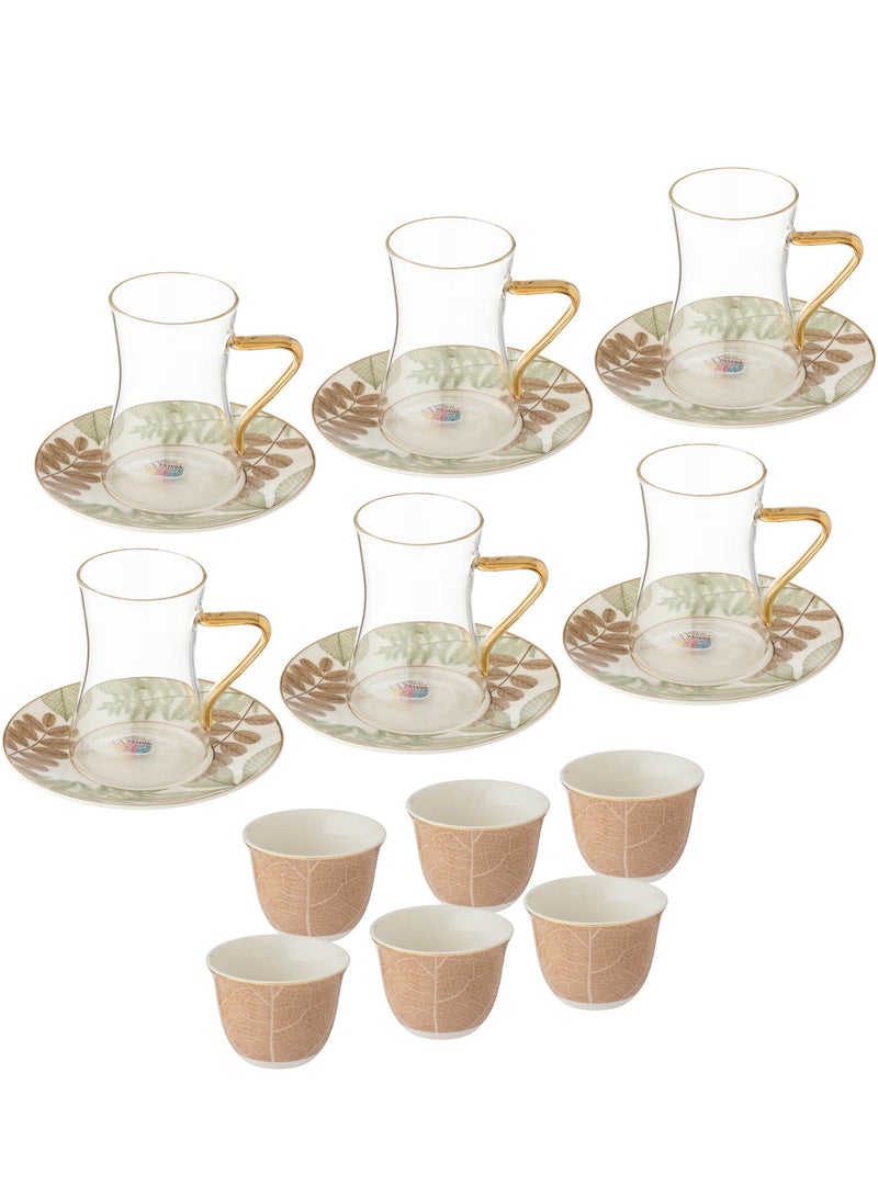 Dania Saudi tea and coffee set made of porcelain and glass, consisting of 18 pieces, including 6 cups, 6 tea saucers, and 6 Saudi coffee cups. - Image 3