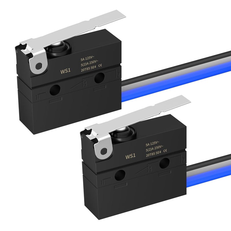Joinfworld مفتاح حد صغير مقاوم للماء بقضيب دوار 6A 12V DC، مفتاح حد صغير بقضيب SPDT 3 دبابيس 5A 250V AC مع توصيل مسبق - عبوة من 2 - Image 1