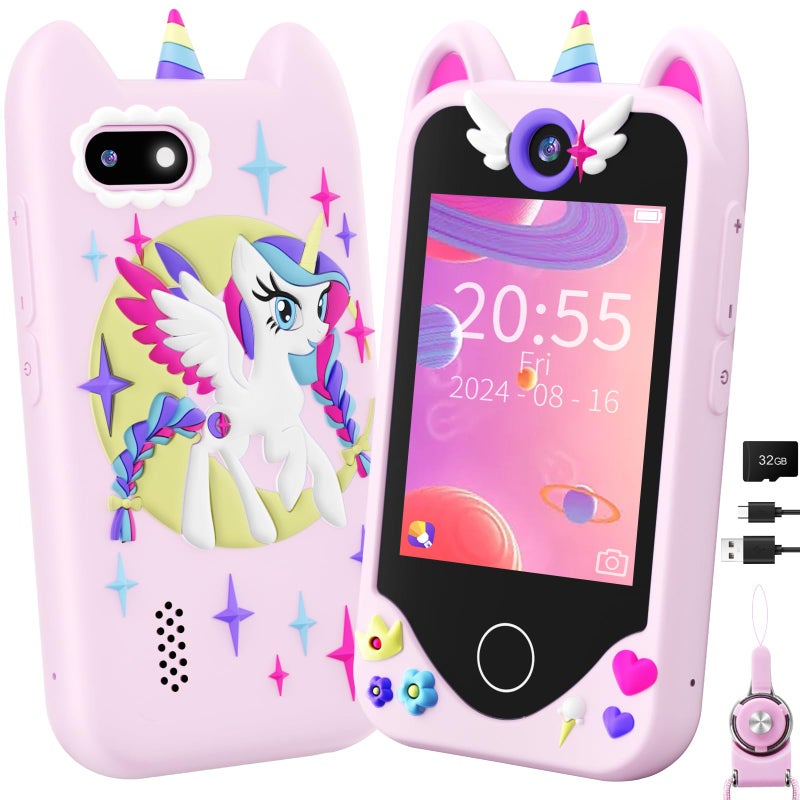 Yosfeng Kids Smart Phone For Girls Gifts - Toddler Christmas Birthday Gift For Age 3 4 5 6 Year Old  Kids Cell Phone Toy With Touchscreen  Dual Cameras  Learning  Music Player  Games With 32 Gb Card - Image 1