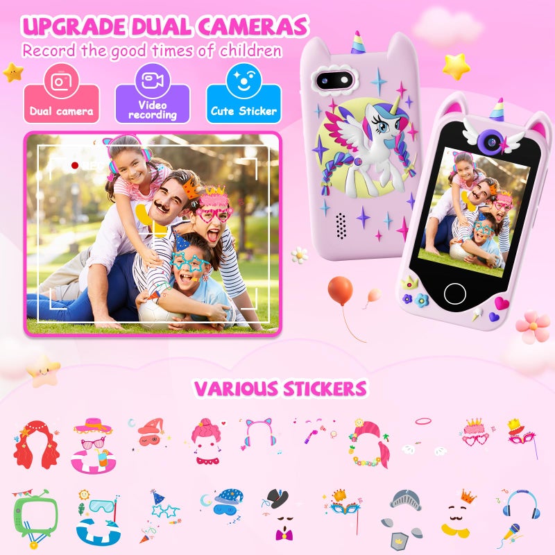 Yosfeng Kids Smart Phone For Girls Gifts - Toddler Christmas Birthday Gift For Age 3 4 5 6 Year Old  Kids Cell Phone Toy With Touchscreen  Dual Cameras  Learning  Music Player  Games With 32 Gb Card - Image 4