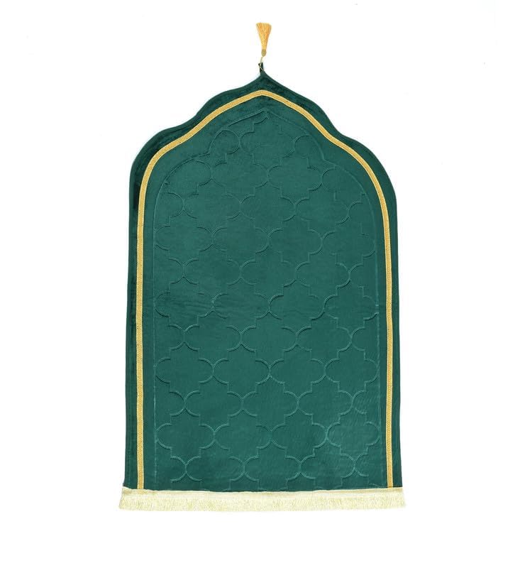 KETOSTICS® Velvet Prayer Mat 44x28 inch Musalla Janamaz for Namaz Muslim Brown (Dark Green) - Image 2