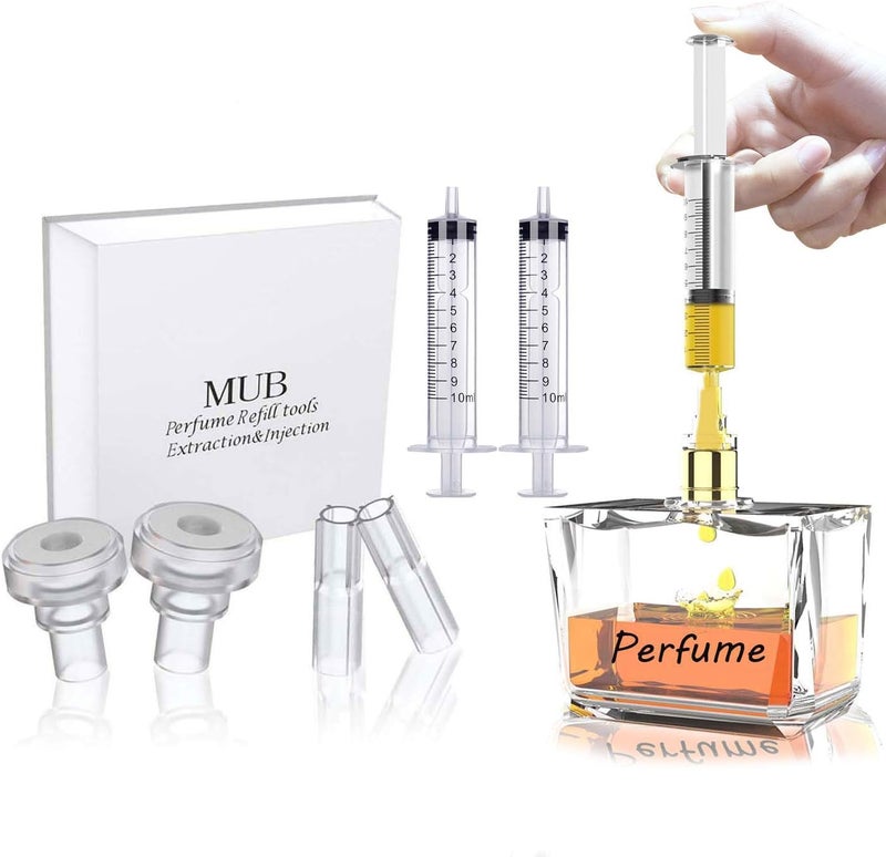 موب أدوات إعادة تعبئة العطور بحجم 10 مل من ، مجموعة موزع العطور مع أدوات محول لنقل العط��ر، أداة حقنة استخراج العطور البلاستيكية لإعادة تعبئة الكولونيا، مع 2 حقنة و4 محولات - Image 1