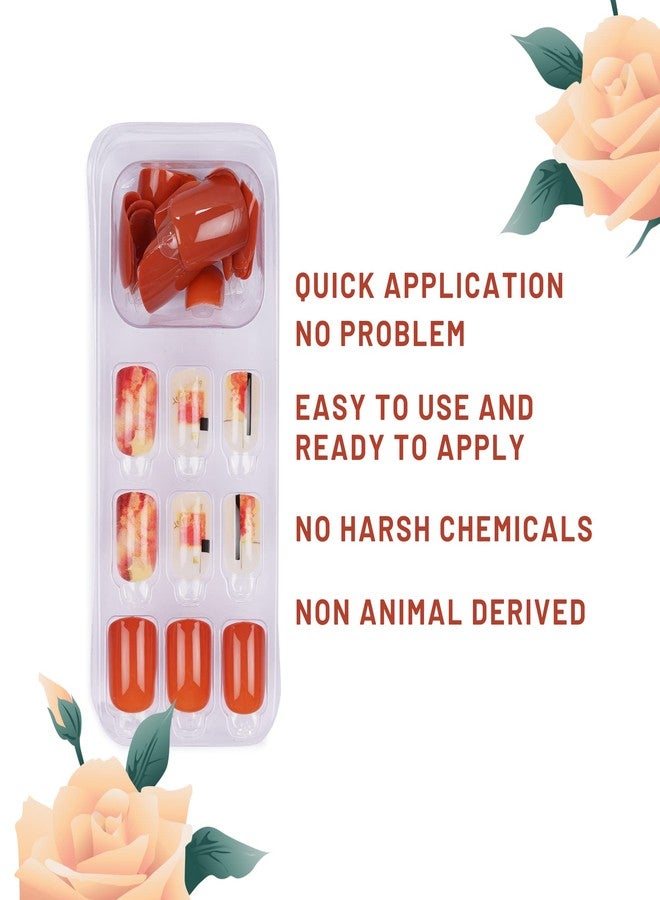 ليك أظافر اصطناعية مربعة الشكل من ليك - 30 قطعة مع مجموعة أدوات التركيب، لون أحمر قرمزي مع طباعة رسومية بيضاء (عبوة من 30 قطعة) - Image 2