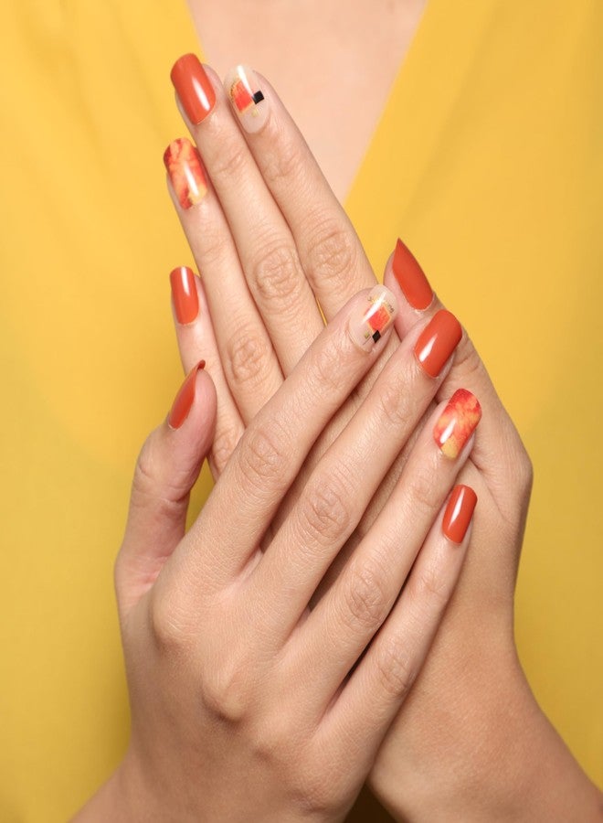 ليك أظافر اصطناعية مربعة الشكل من ليك - 30 قطعة مع مجموعة أدوات التركيب، لون أحمر قرمزي مع طباعة رسومية بيضاء (عبوة من 30 قطعة) - Image 1