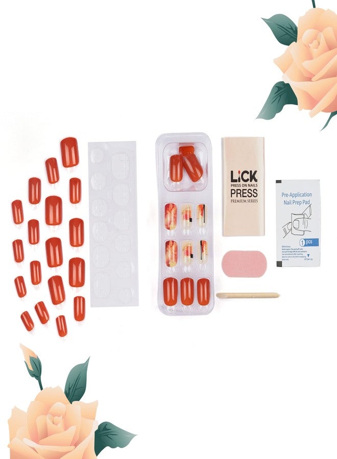 ليك أظافر اصطناعية مربعة الشكل من ليك - 30 قطعة مع مجموعة أدوات التركيب، لون أحمر قرمزي مع طباعة رسومية بيضاء (عبوة من 30 قطعة) - Image 3