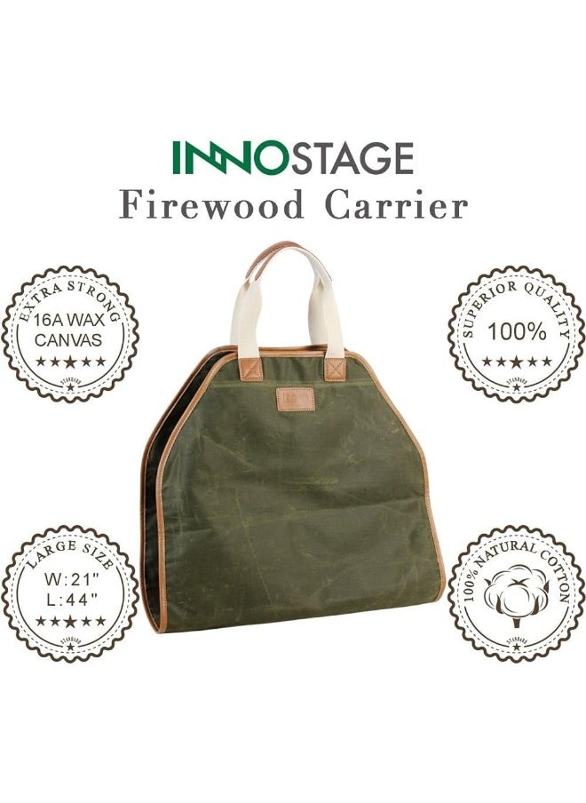 INNO STAGE - INNO STAGE Firewood Carrier - Waxed Canvas Wood Carrier for Firewood, Heavy Duty Log Carrier Bag As Wood Stove Accessories - Image 1