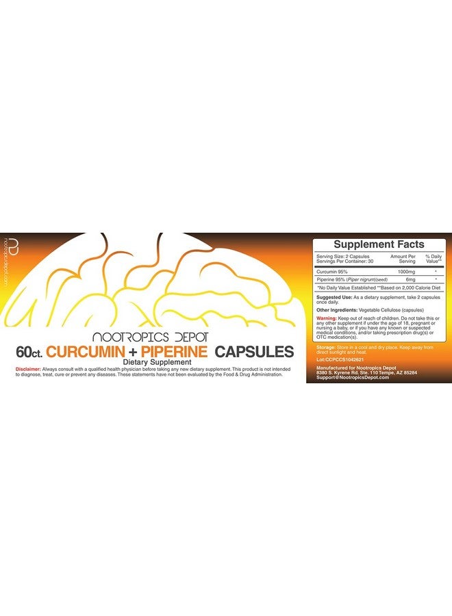 Nootropics Depot Curcumin + Piperine Capsules ; 1000Mg Curcumin + 6Mg Piperine ; 60 Count - Image 3