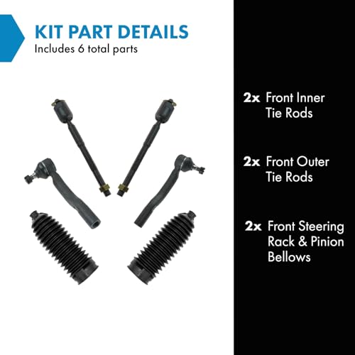 TRQ Front Driver & Passenger Side Inner & Outer Steering Kit Steering Rack & Pinion Bellow Tie Rod Compatible with 2005-2012 Toyota Avalon 2007-2011 Camry - Image 2