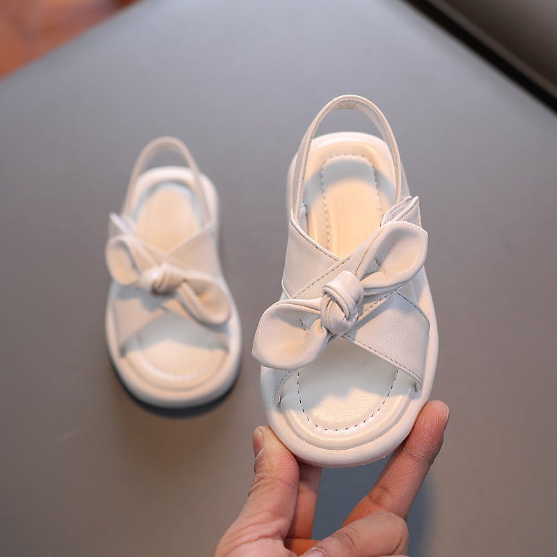Girls'' Sandals Solid Soft Sole Children''s Beach Shoes 2022 Summer Girls'' Solid Color Sandals with Bow - Image 5