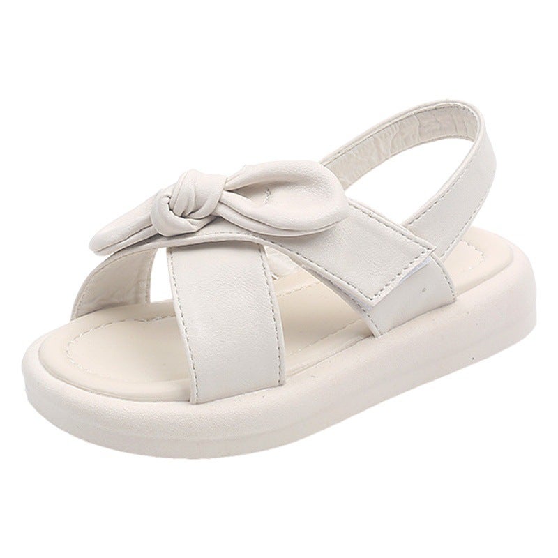 Girls'' Sandals Solid Soft Sole Children''s Beach Shoes 2022 Summer Girls'' Solid Color Sandals with Bow - Image 2