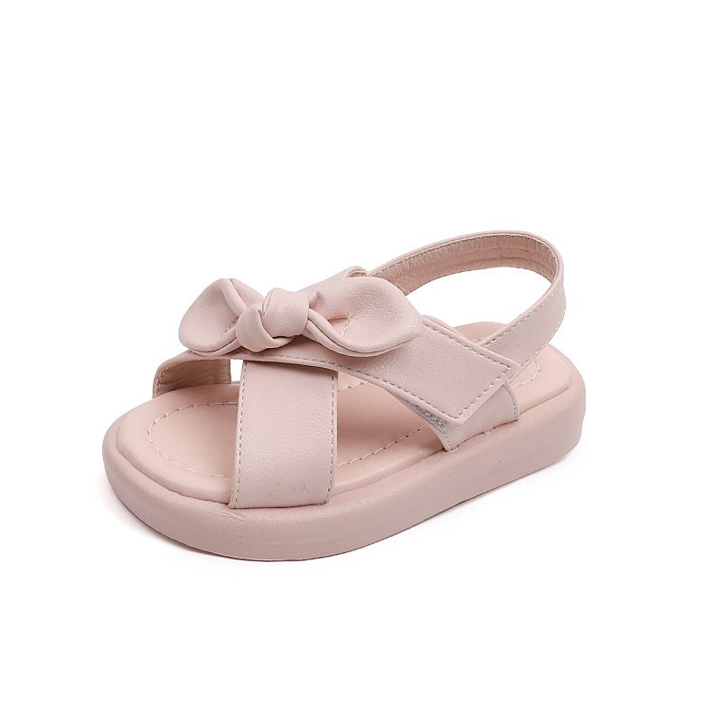 Girls'' Sandals Solid Soft Sole Children''s Beach Shoes 2022 Summer Girls'' Solid Color Sandals with Bow - Image 1