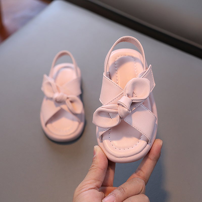 Girls'' Sandals Solid Soft Sole Children''s Beach Shoes 2022 Summer Girls'' Solid Color Sandals with Bow - Image 3