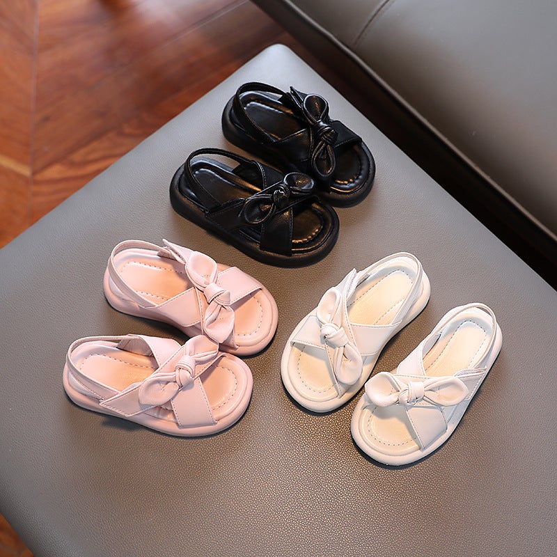 Girls'' Sandals Solid Soft Sole Children''s Beach Shoes 2022 Summer Girls'' Solid Color Sandals with Bow - Image 4