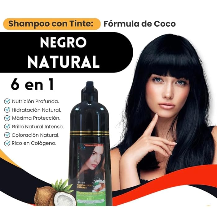 Shampoo con Tinte de Aceite de Coco – Negro Natural – 500 ml – Fórmula 6 en 1 – Sin Amoníaco - Image 3