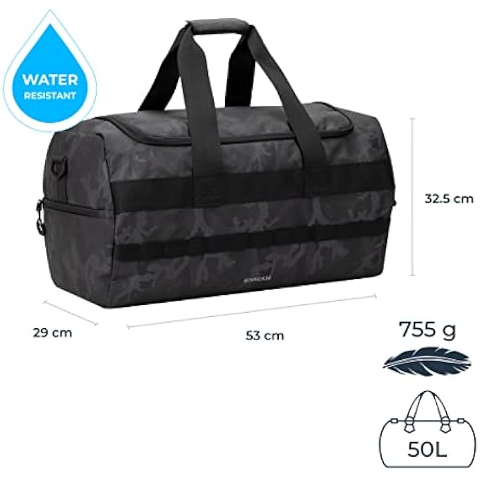 RivaCase 7642 حقيبة عطلة مع قسم للأحذية سعة 50 لتر حقيبة دوفل للرجال والنساء مادة مقاومة للماء حقيبة سفر بلون كاكي بحري حقيبة رياضية حقيبة لياقة بدنية قابلة للطي للجيم أو السفر - Image 3