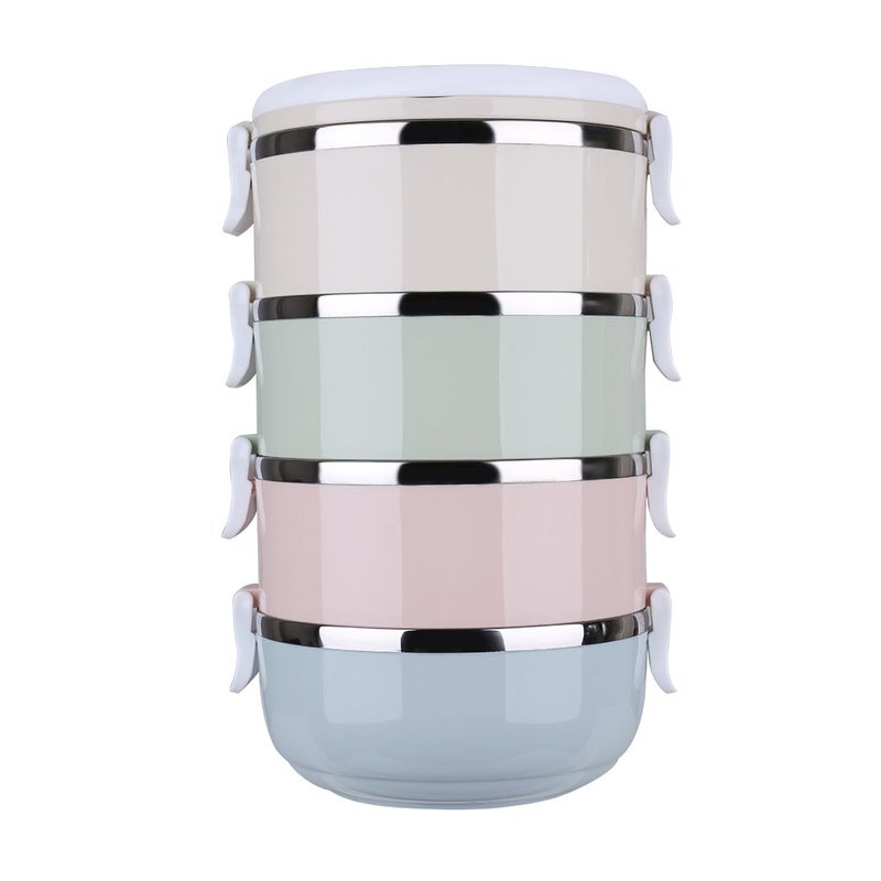 flexman 4 Tiers Bento, 96Oz Portable Stainless Steel Travel Bento Bowls Set Rubber Sealant Lid with Thicken Buckle for Office Worker Home Pet Outdoor - Image 1