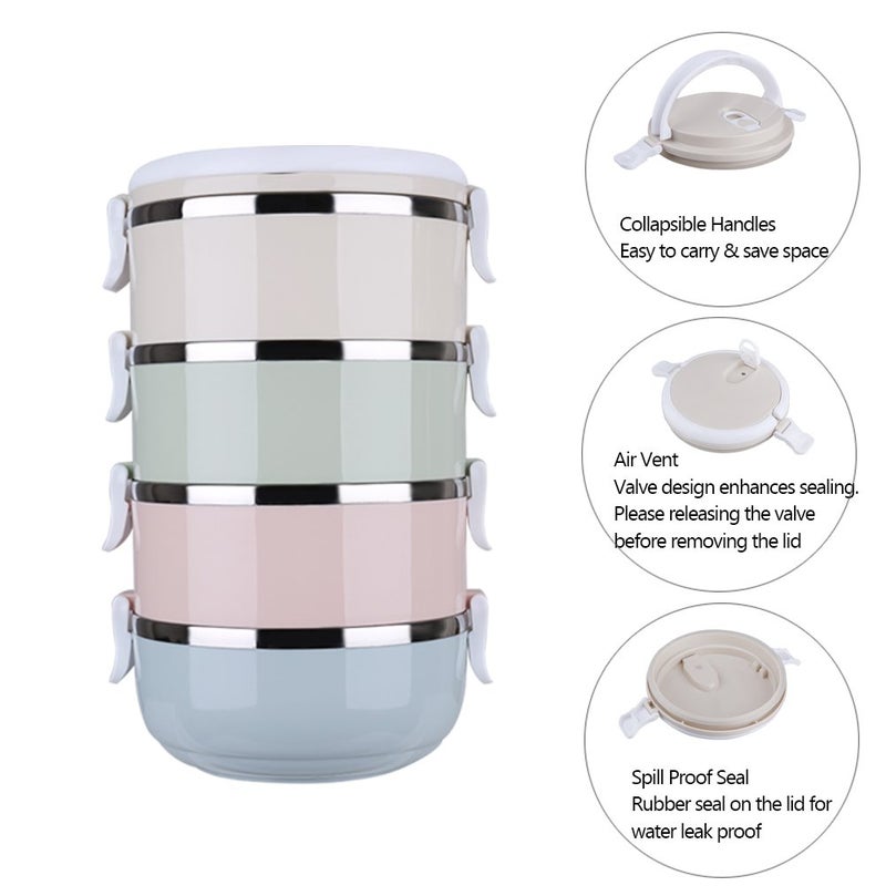 flexman 4 Tiers Bento, 96Oz Portable Stainless Steel Travel Bento Bowls Set Rubber Sealant Lid with Thicken Buckle for Office Worker Home Pet Outdoor - Image 4