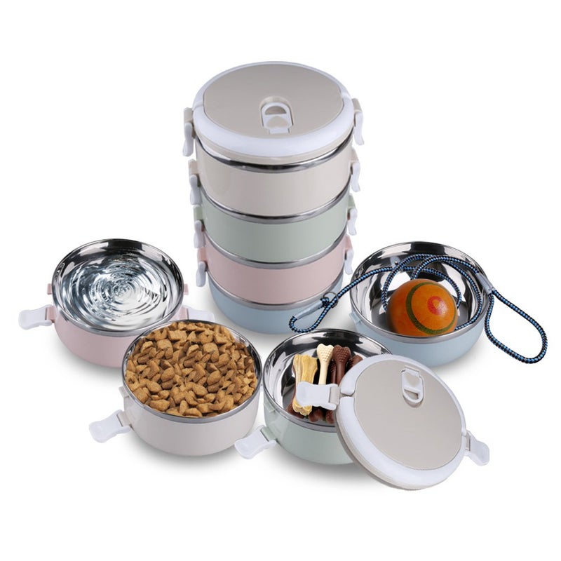 flexman 4 Tiers Bento, 96Oz Portable Stainless Steel Travel Bento Bowls Set Rubber Sealant Lid with Thicken Buckle for Office Worker Home Pet Outdoor - Image 2