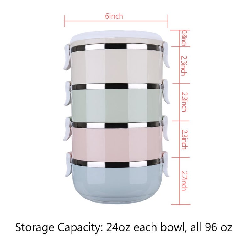flexman 4 Tiers Bento, 96Oz Portable Stainless Steel Travel Bento Bowls Set Rubber Sealant Lid with Thicken Buckle for Office Worker Home Pet Outdoor - Image 3