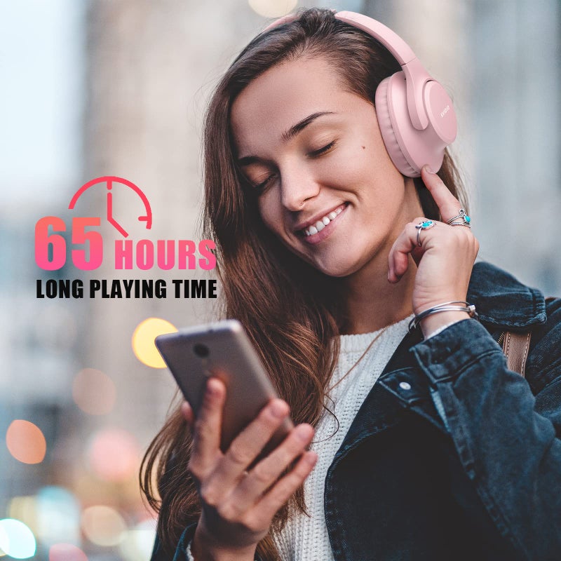 KVIDIO Bluetooth Headphones Over Ear, 65 Hours Playtime Wireless Headphones with Microphone, Foldable Lightweight Headset with Bass and Stereo Sound Low Latency for Travel Work Cellphone - Image 2