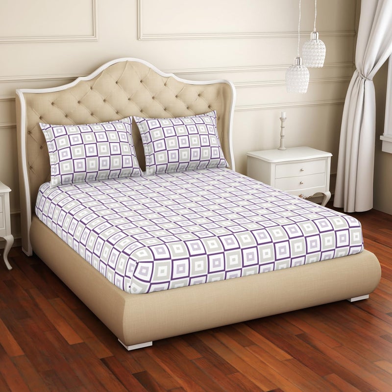 Welspun Cotton Rich Large Bedsheet 274 Cm X 274 Cm 43 Cm X 68 Cm 150 Tc Twill Geometric Bedsheet Pillow Covers Set BlueGrey 2in1 - Image 3