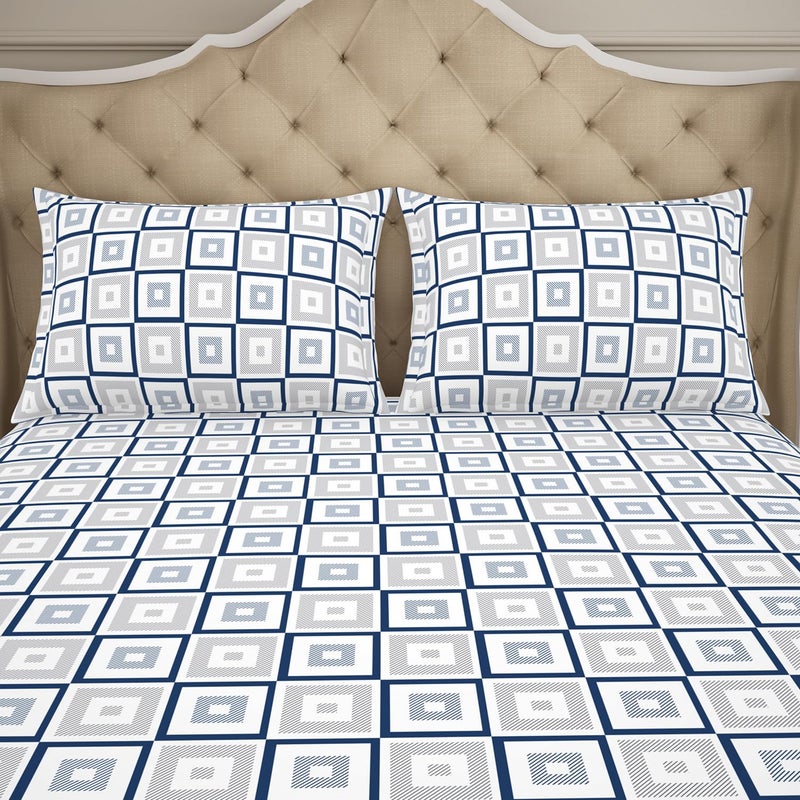 Welspun Cotton Rich Large Bedsheet 274 Cm X 274 Cm 43 Cm X 68 Cm 150 Tc Twill Geometric Bedsheet Pillow Covers Set BlueGrey 2in1 - Image 5